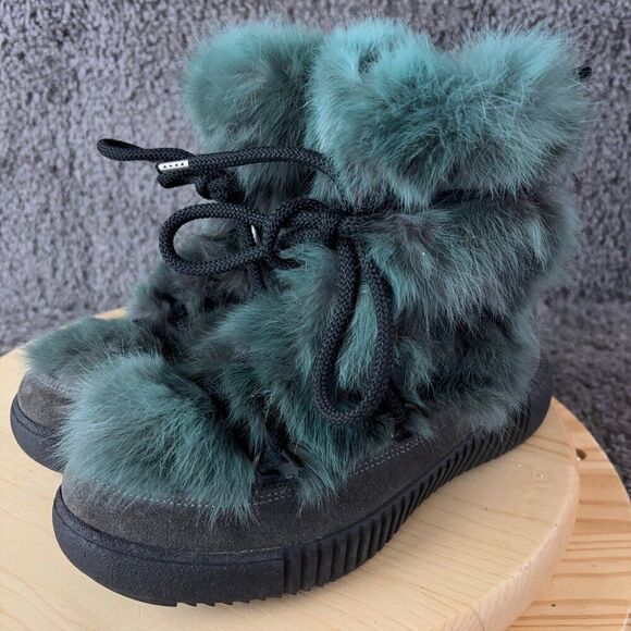Pajar Canada Anet Rabbit Fur Suede Boots Women Size 7.5 Green Gray Made in Italy - Picture 1 of 10